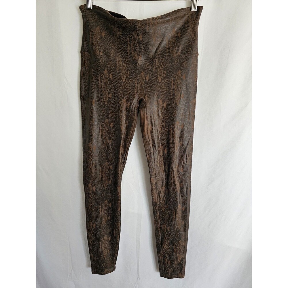 Spanx Faux Leather Snake Print Leggings Womens Size XL Brown High Waist Shaping